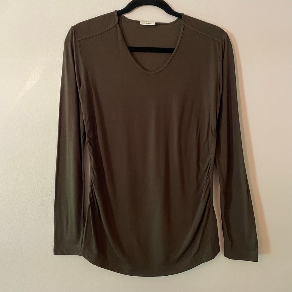 Akris Punto Chocolate Brown Cinched Side Long Sleeve Shirt Women size 8 / Medium